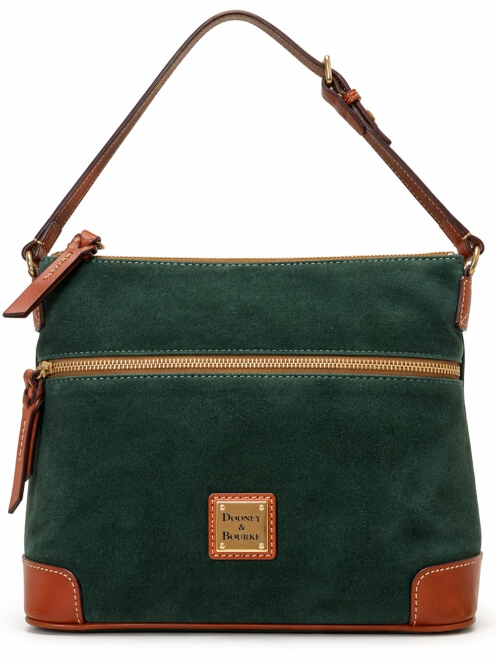 Dooney & Bourke Green Suede North South Janine Shoulder Bag Tan Leather